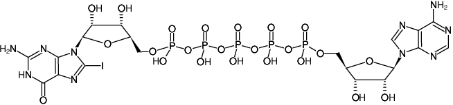 Structural formula of AP5(8-Iodo-G) ((AP5(8I-G)), P1-(5'-Adenosyl) P5-[5'-(8-iodo)-guanosyl] pentaphosphate, Sodium salt)