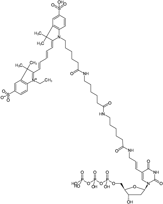 Structural formula of Aminoallyl-dUTP-XX-Cy5 (5-(3-Aminoallyl)-2'-deoxyuridine-5'-triphosphate, labeled with Cy5, Triethylammonium salt)