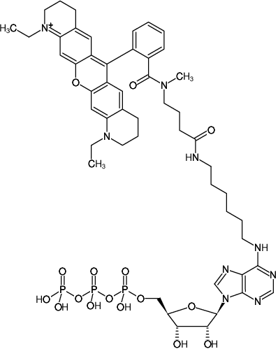 Structural formula of N6-(6-Aminohexyl)-ATP-ATTO-Rho11 (N6-(6-Aminohexyl)-adenosine-5'-triphosphate, labeled with ATTO Rho11, Triethylammonium salt)