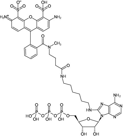 Structural formula of 8-(6-Aminohexyl)-amino-ATP-ATTO-488 (8-(6-Aminohexyl)-amino-adenosine-5'-triphosphate, labeled with ATTO 488, Triethylammonium salt)