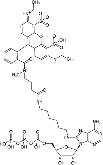 Structural formula of 8-(6-Aminohexyl)-amino-ATP-ATTO-532 (8-(6-Aminohexyl)-amino-adenosine-5'-triphosphate, labeled with ATTO 532, Triethylammonium salt)