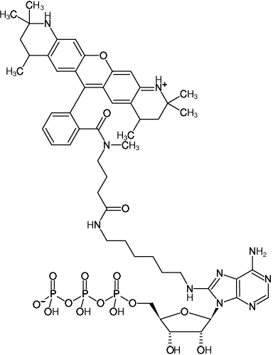 Structural formula of 8-(6-Aminohexyl)-amino-ATP-ATTO-550 (8-(6-Aminohexyl)-amino-adenosine-5'-triphosphate, labeled with ATTO 550, Triethylammonium salt)