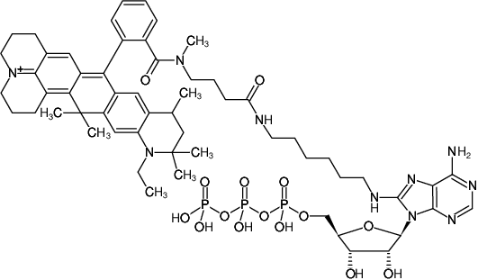 Structural formula of 8-(6-Aminohexyl)-amino-ATP-ATTO-647N (8-(6-Aminohexyl)-amino-adenosine-5'-triphosphate, labeled with ATTO 647N, Triethylammonium salt)