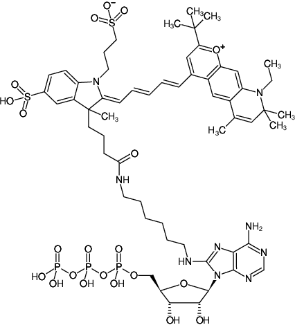 Structural formula of 8-(6-Aminohexyl)-amino-ATP-DY-751 (8-(6-Aminohexyl)-amino-adenosine-5'-triphosphate, labeled with DY 751, Triethylammonium salt)