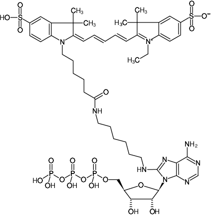 Structural formula of 8-(6-Aminohexyl)-amino-ATP-Cy5 (8-(6-Aminohexyl)-amino-adenosine-5'-triphosphate, labeled with Cy5, Triethylammonium salt)