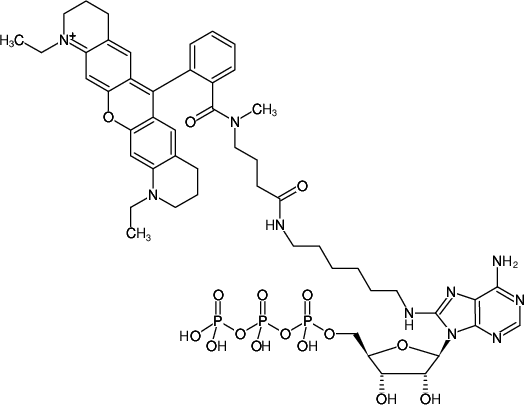 Structural formula of 8-(6-Aminohexyl)-amino-ATP-ATTO-Rho11 (8-(6-Aminohexyl)-amino-adenosine-5'-triphosphate, labeled with ATTO Rho11, Triethylammonium salt)