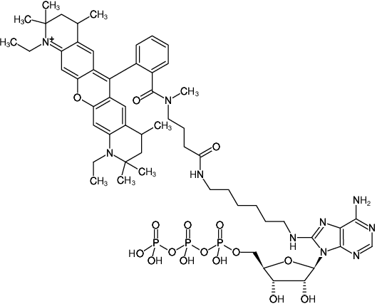 Structural formula of 8-(6-Aminohexyl)-amino-ATP-ATTO-Rho12 (8-(6-Aminohexyl)-amino-adenosine-5'-triphosphate, labeled with ATTO Rho12, Triethylammonium salt)