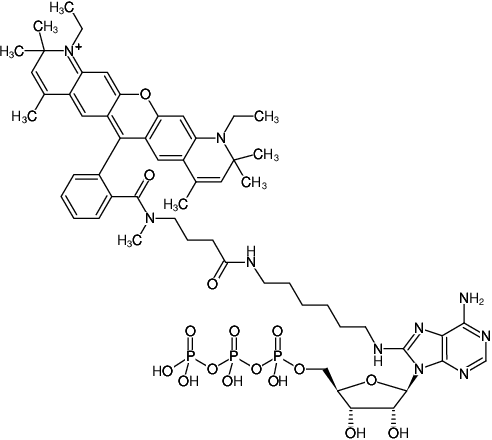 Structural formula of 8-(6-Aminohexyl)-amino-ATP-ATTO-Rho13 (8-(6-Aminohexyl)-amino-adenosine-5'-triphosphate, labeled with ATTO Rho13, Triethylammonium salt)