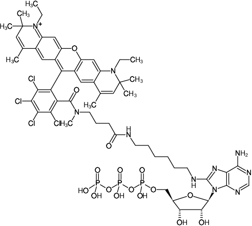 Structural formula of 8-(6-Aminohexyl)-amino-ATP-ATTO-Rho14 (8-(6-Aminohexyl)-amino-adenosine-5'-triphosphate, labeled with ATTO Rho14, Triethylammonium salt)