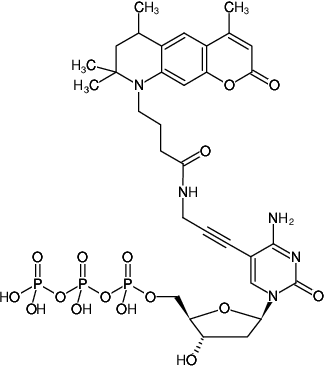 Structural formula of 5-Propargylamino-dCTP-ATTO-390 (5-Propargylamino-2'-deoxycytidine-5'-triphosphate, labeled with ATTO 390, Triethylammonium salt)