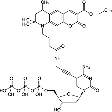 Structural formula of 5-Propargylamino-dCTP-ATTO-425 (5-Propargylamino-2'-deoxycytidine-5'-triphosphate, labeled with ATTO 425, Triethylammonium salt)