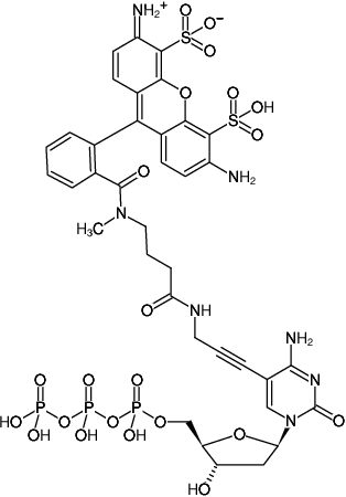 Structural formula of 5-Propargylamino-dCTP-ATTO-488 (5-Propargylamino-2'-deoxycytidine-5'-triphosphate, labeled with ATTO 488, Triethylammonium salt)