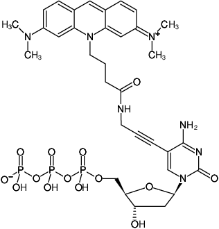 Structural formula of 5-Propargylamino-dCTP-ATTO-495 (5-Propargylamino-2'-deoxycytidine-5'-triphosphate, labeled with ATTO 495, Triethylammonium salt)