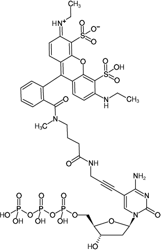 Structural formula of 5-Propargylamino-dCTP-ATTO-532 (5-Propargylamino-2'-deoxycytidine-5'-triphosphate, labeled with ATTO 532, Triethylammonium salt)