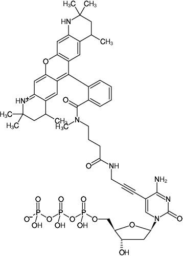 Structural formula of 5-Propargylamino-dCTP-ATTO-550 (5-Propargylamino-2'-deoxycytidine-5'-triphosphate, labeled with ATTO 550, Triethylammonium salt)