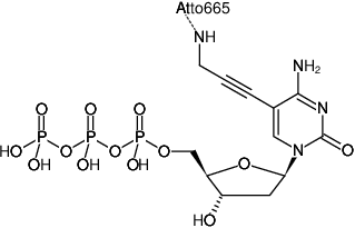 Structural formula of 5-Propargylamino-dCTP-ATTO-665 (5-Propargylamino-2'-deoxycytidine-5'-triphosphate, labeled with ATTO 665, Triethylammonium salt)