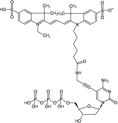 Structural formula of 5-Propargylamino-dCTP-Cy3 (5-Propargylamino-2'-deoxycytidine-5'-triphosphate, labeled with Cy3, Triethylammonium salt)