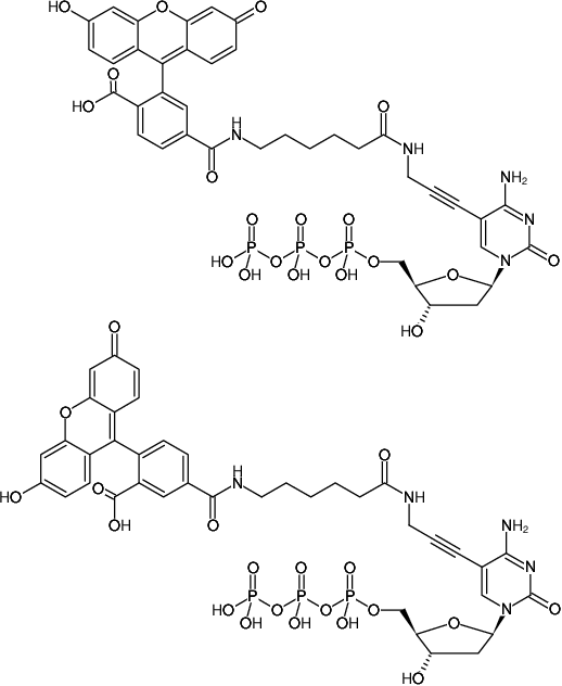 Structural formula of Fluorescein-12-dCTP (Fluorescein-X-5-Propargylamino-dCTP, 5/6-Fluorescein-X-5-propargylamino-2'-deoxycytidine-5'-triphosphate, Triethylammonium salt)