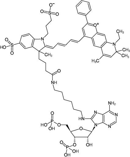 Structural formula of 8-(6-Aminohexyl)-amino-adenosine-3',5'-bisphosphate-DY-776 (8-(6-Aminohexyl)-amino-adenosine-3',5'-bisphosphate, labeled with DY 776, Triethylammonium salt)