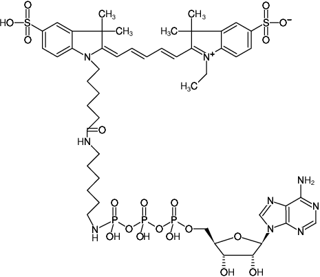 Structural formula of γ-[(6-Aminohexyl)-imido]-ATP-Cy5 (γ-[(6-Aminohexyl)-imido]-adenosine-5'-triphosphate, labeled with Cy5, Triethylammonium salt)