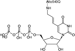 Structural formula of Aminoallyl-UTP-ATTO-540Q (5-(3-Aminoallyl)-uridine-5'-triphosphate, labeled with ATTO 540Q, Triethylammonium salt)