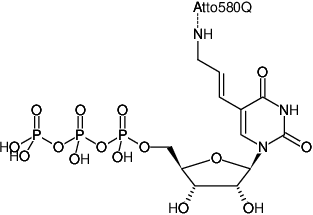 Structural formula of Aminoallyl-UTP-ATTO-580Q (5-(3-Aminoallyl)-uridine-5'-triphosphate, labeled with ATTO 580Q, Triethylammonium salt)