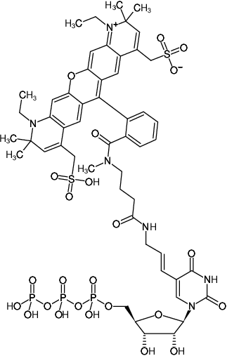 Structural formula of Aminoallyl-UTP-ATTO-594 (5-(3-Aminoallyl)-uridine-5'-triphosphate, labeled with ATTO 594, Triethylammonium salt)