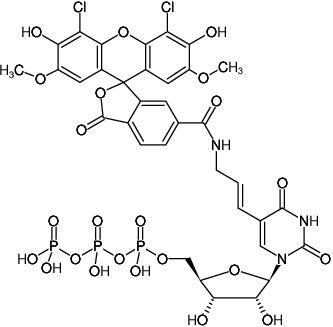 Structural formula of Aminoallyl-UTP-6-JOE (5-(3-Aminoallyl)-uridine-5'-triphosphate, labeled with 6-JOE, Triethylammonium salt)