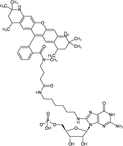 Structural formula of 8-(6-Aminohexyl)-amino-GMP-ATTO-550 (8-(6-Aminohexyl)-amino-guanosine-5'-monophosphate, labeled with ATTO 550, Triethylammonium salt)