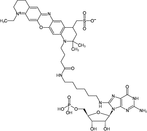 Structural formula of 8-(6-Aminohexyl)-amino-GMP-ATTO-655 (8-(6-Aminohexyl)-amino-guanosine-5'-monophosphate, labeled with ATTO 655, Triethylammonium salt)