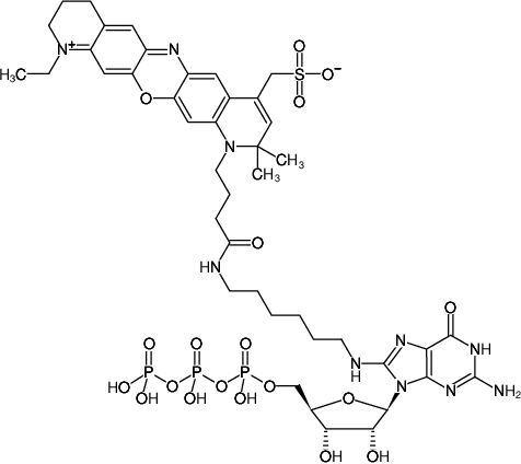 Structural formula of 8-(6-Aminohexyl)-amino-GTP-ATTO-680 (8-(6-Aminohexyl)-amino-guanosine-5'-triphosphate, labeled with ATTO 680, Triethylammonium salt)