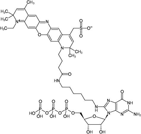 Structural formula of 8-(6-Aminohexyl)-amino-GTP-ATTO-700 (8-(6-Aminohexyl)-amino-guanosine-5'-triphosphate, labeled with ATTO 700, Triethylammonium salt)