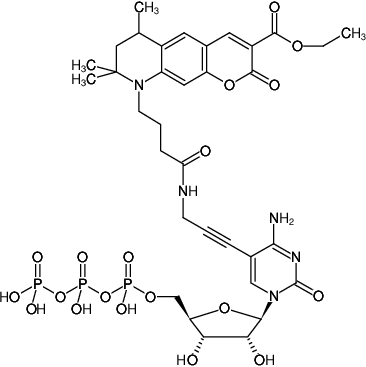 Structural formula of 5-Propargylamino-CTP-ATTO-425 (5-Propargylamino-cytidine-5'-triphosphate, labeled with ATTO 425, Triethylammonium salt)