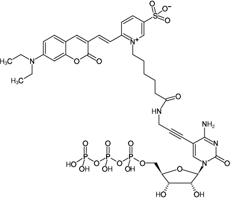 Structural formula of 5-Propargylamino-CTP-DY-480XL (5-Propargylamino-cytidine-5'-triphosphate, labeled with DY 480XL, Triethylammonium salt)