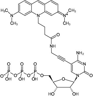 Structural formula of 5-Propargylamino-CTP-ATTO-495 (5-Propargylamino-cytidine-5'-triphosphate, labeled with ATTO 495, Triethylammonium salt)