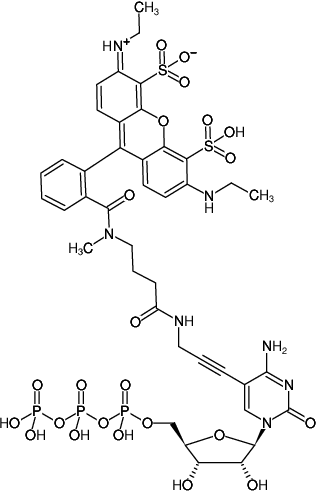 Structural formula of 5-Propargylamino-CTP-ATTO-532 (5-Propargylamino-cytidine-5'-triphosphate, labeled with ATTO 532, Triethylammonium salt)