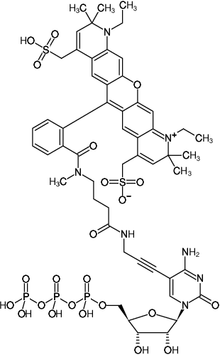 Structural formula of 5-Propargylamino-CTP-ATTO-594 (5-Propargylamino-cytidine-5'-triphosphate, labeled with ATTO 594, Triethylammonium salt)