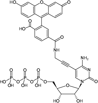 Structural formula of 5-Propargylamino-CTP-6-FAM (5-Propargylamino-cytidine-5'-triphosphate, labeled with 6 FAM, Triethylammonium salt)