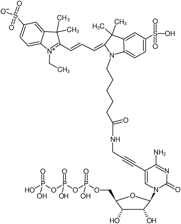 Structural formula of 5-Propargylamino-CTP-Cy3 (5-Propargylamino-cytidine-5'-triphosphate, labeled with Cy3, Triethylammonium salt)