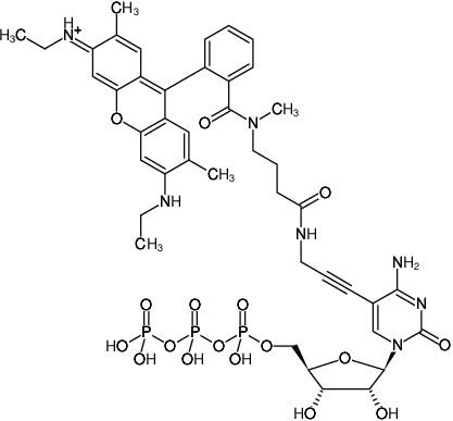 Structural formula of 5-Propargylamino-CTP-ATTO-Rho6G (5-Propargylamino-cytidine-5'-triphosphate, labeled with ATTO Rho6G, Triethylammonium salt)