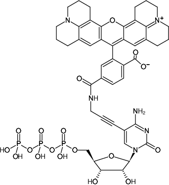 Structural formula of 5-Propargylamino-CTP-6-ROX (5-Propargylamino-cytidine-5'-triphosphate, labeled with 6-ROX, Triethylammonium salt)