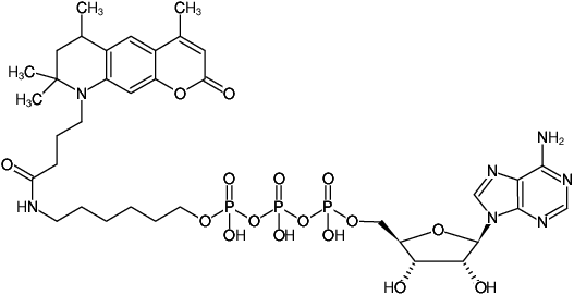 Structural formula of γ-(6-Aminohexyl)-ATP-ATTO-390 (γ-(6-Aminohexyl)-adenosine-5'-triphosphate, labeled with ATTO 390, Triethylammonium salt)