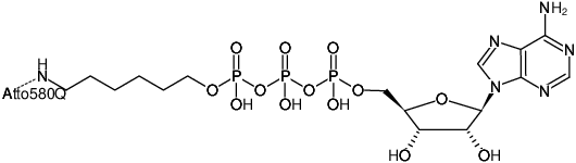 Structural formula of γ-(6-Aminohexyl)-ATP-ATTO-580Q (γ-(6-Aminohexyl)-adenosine-5'-triphosphate, labeled with ATTO 580Q, Triethylammonium salt)