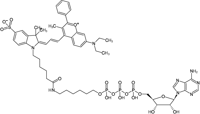 Structural formula of γ-(6-Aminohexyl)-ATP-DYQ-660 (γ-(6-Aminohexyl)-adenosine-5'-triphosphate, labeled with DYQ 660, Triethylammonium salt)