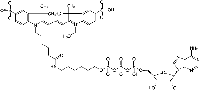 Structural formula of γ-(6-Aminohexyl)-ATP-Cy3 (γ-(6-Aminohexyl)-adenosine-5'-triphosphate, labeled with Cy3, Triethylammonium salt)