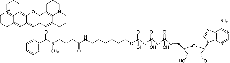 Structural formula of γ-(6-Aminohexyl)-ATP-ATTO-Rho101 (γ-(6-Aminohexyl)-adenosine-5'-triphosphate, labeled with ATTO Rho101, Triethylammonium salt)