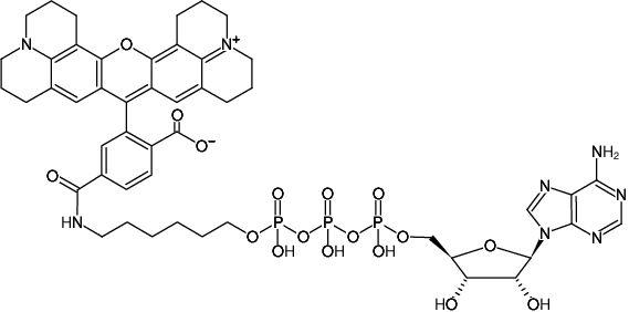 Structural formula of γ-(6-Aminohexyl)-ATP-6-ROX (γ-(6-Aminohexyl)-adenosine-5'-triphosphate, labeled with 6-ROX, Triethylammonium salt)