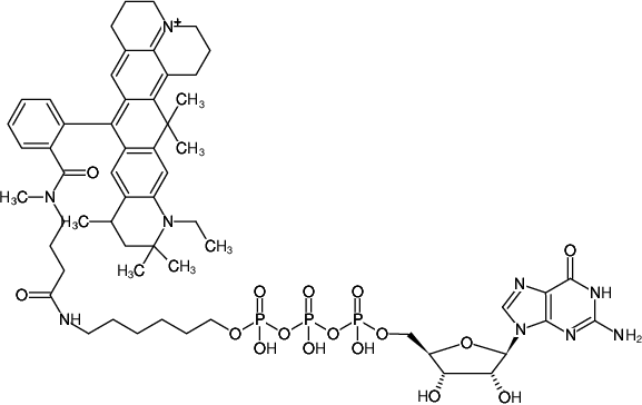 Structural formula of EDA-GDP-ATTO-647N (2'/3'-O-(2-Aminoethyl-carbamoyl)-Guanosine-5'-diphosphate, labeled with ATTO 647N, Triethylammonium salt)