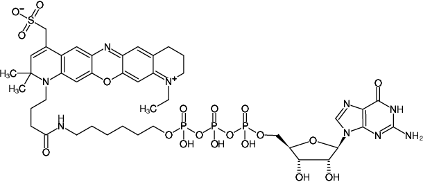 Structural formula of γ-(6-Aminohexyl)-GTP-ATTO-680 (γ-(6-Aminohexyl)-guanosine-5'-triphosphate, labeled with ATTO 680, Triethylammonium salt)