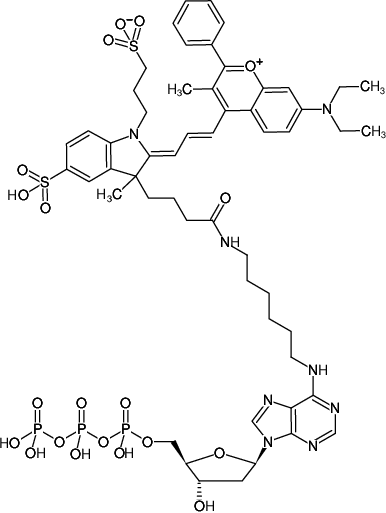 Structural formula of N6-(6-Aminohexyl)-dATP-DYQ-661 (N6-(6-Aminohexyl)-2'-deoxyadenosine-5'-triphosphate, labeled with DYQ 661, Triethylammonium salt)